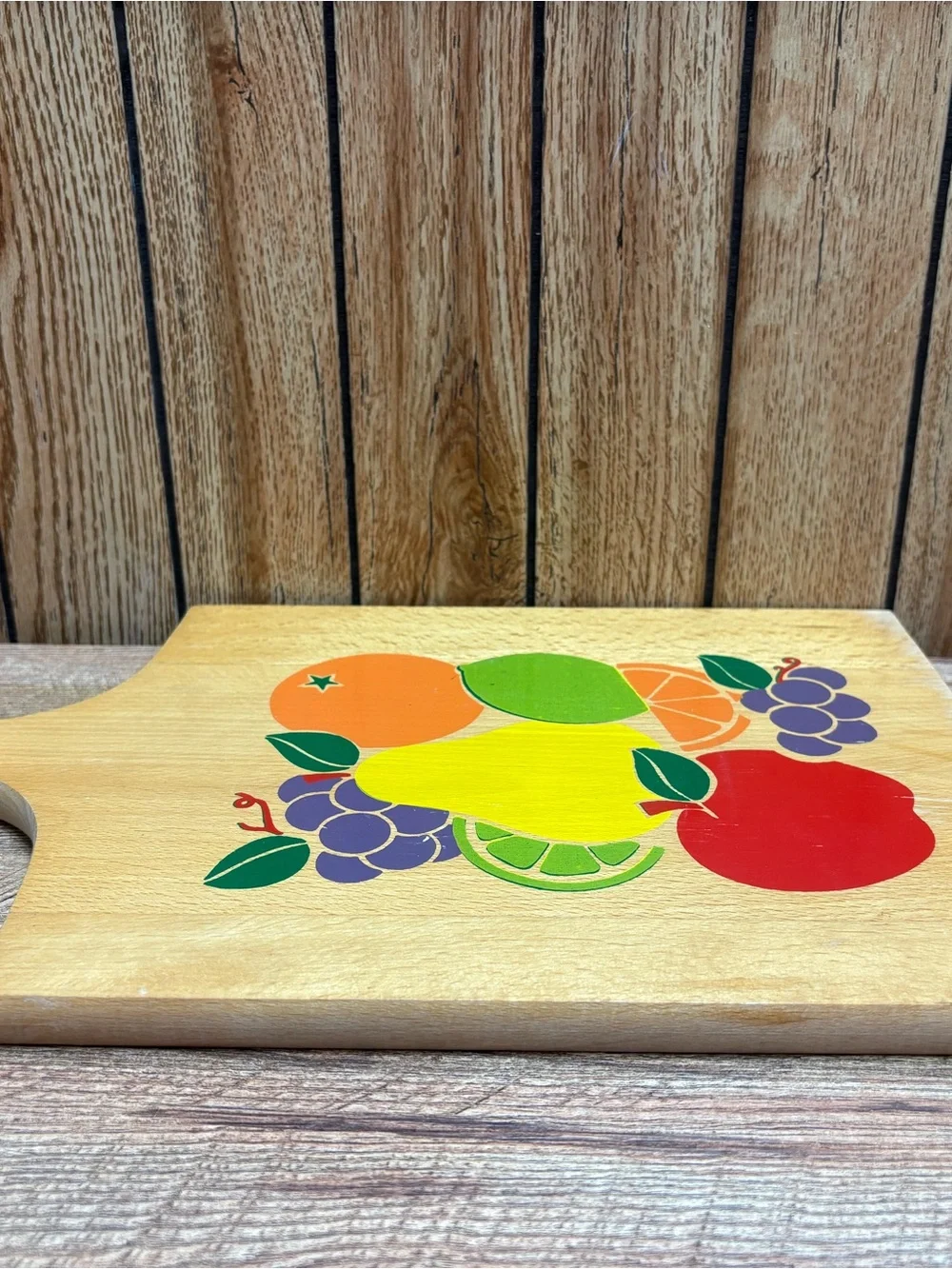 Vintage MCM Fruit Wooden Cutting Board Yugoslavia Be Kind Save Face